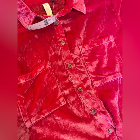 NWT Anthropologie Pilcro “Mara” HOT PINK Velvet Button-down blouse, AMAZING!✨✨✨ - Picture 6 of 11